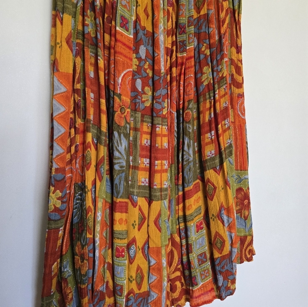Kaktus Plus Vintage Boho Broomstick Midi Skirt - Orange Floral 1X - Picture 9 of 10